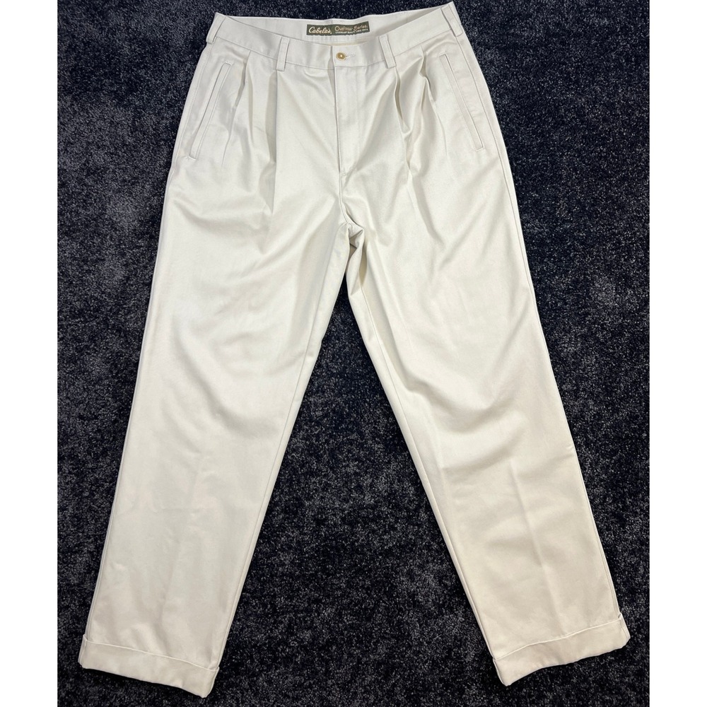 Cabelas Mens‎ Outfit Series Cotton Pleated Casual Chino Pants Size 34x30 Beige